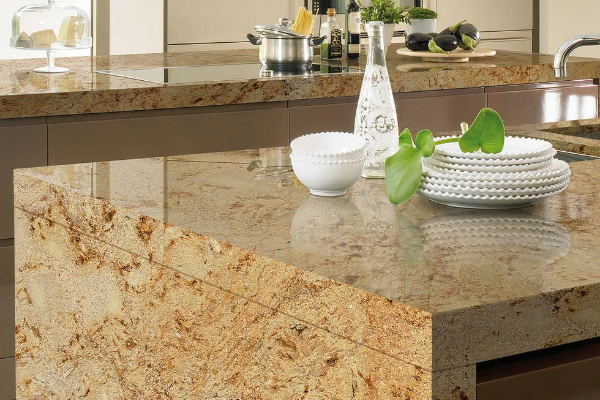 Beige granite kitchen countertops