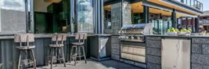 An outdoor kitchen during a sunny day