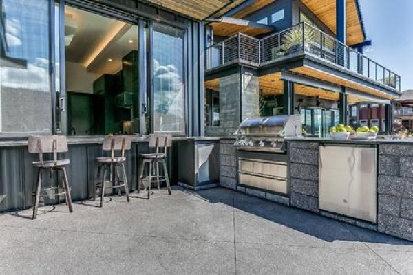 An outdoor kitchen during a sunny day