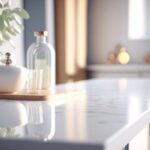 A kitchen with a quartz countertop