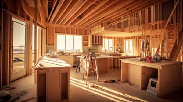 A kitchen under construction in a new build home