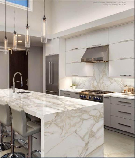 A kitchen with a porcelain countertop