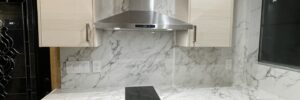 A full-height backsplash in a kitchen