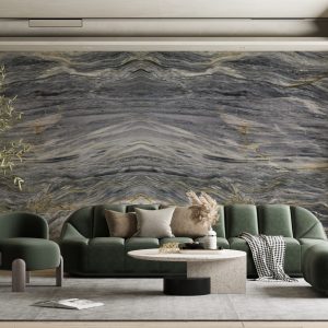 A living room with an Cobalt marble wall from MC Granite Countertops in Atlanta.